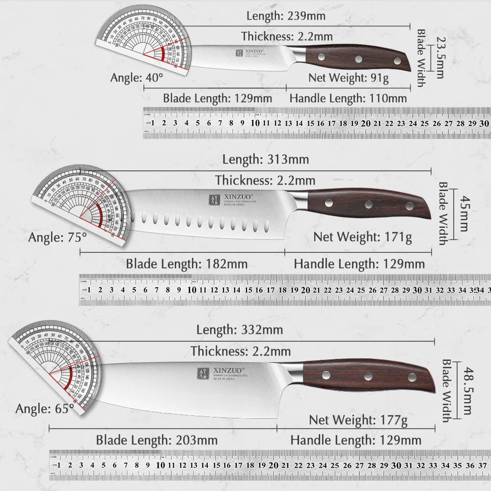 XINZUO 3PCS Kitchen Knife Set Carbon Germany 1.4116 Stainless Steel Kitchen Knives