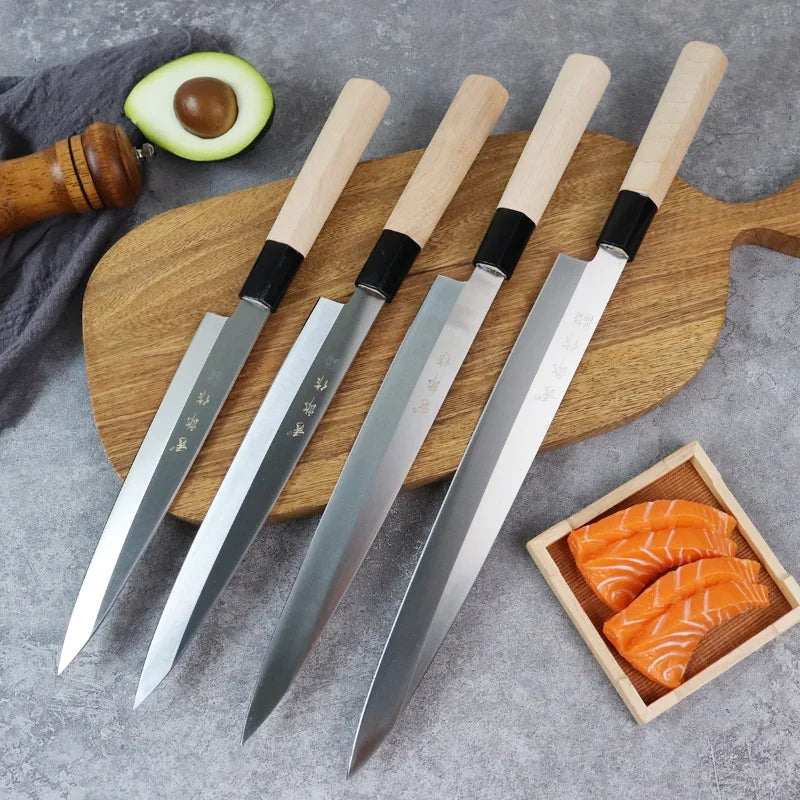 Masterful Japanese Sushi and Sashimi Knife Set with Maple Handles