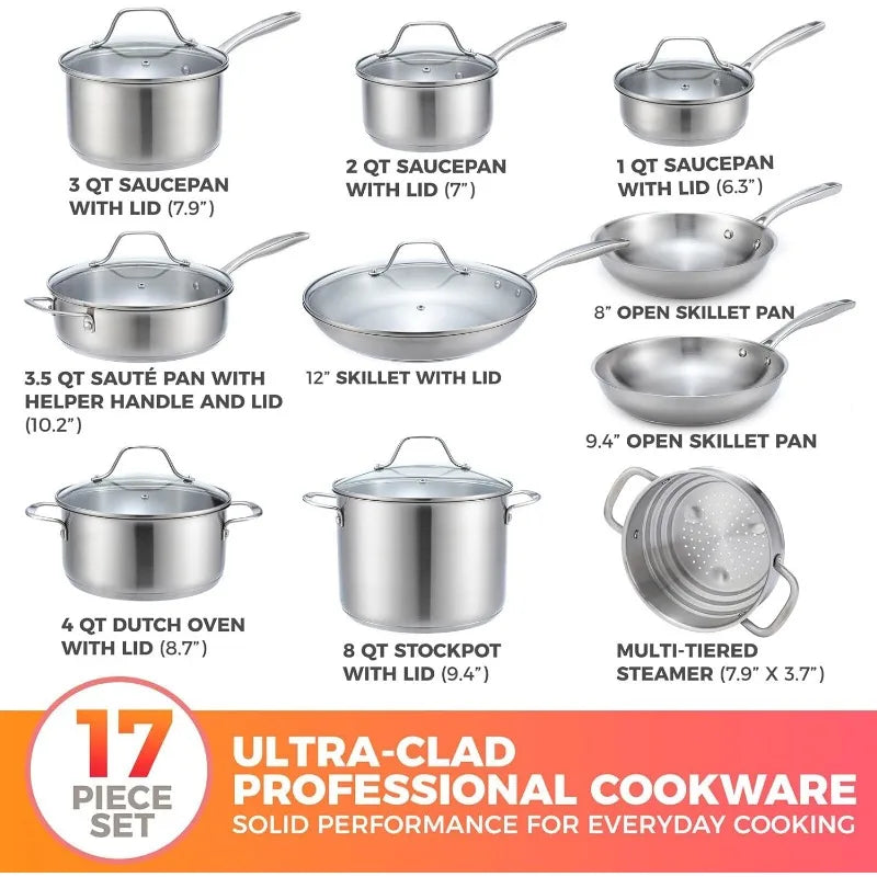 Mueller Pots and Pans Set 17-Piece Stainless Steel Cookware Set