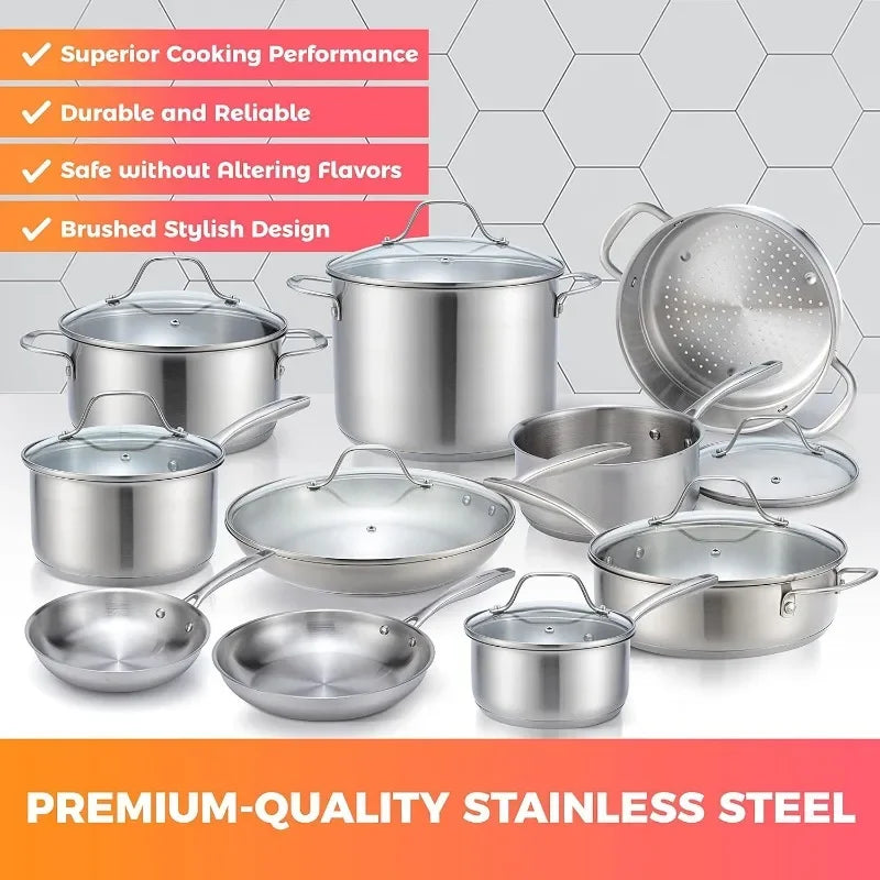 Mueller Pots and Pans Set 17-Piece Stainless Steel Cookware Set