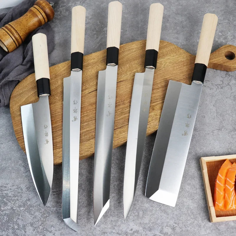 Masterful Japanese Sushi and Sashimi Knife Set with Maple Handles