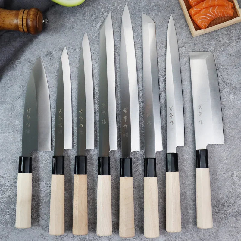 Masterful Japanese Sushi and Sashimi Knife Set with Maple Handles